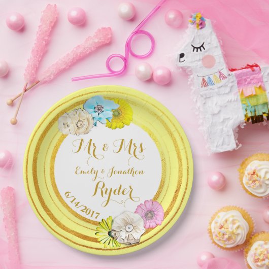 Teller für Hochzeitspapiere in Gelb, Blau und Gold (Party)