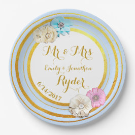 Teller für Hochzeitspapiere in Rosa, Blau und Gold