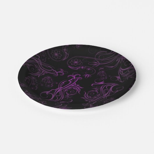Teller für Lila Papier mit Blumenmuster (Schrägansicht)