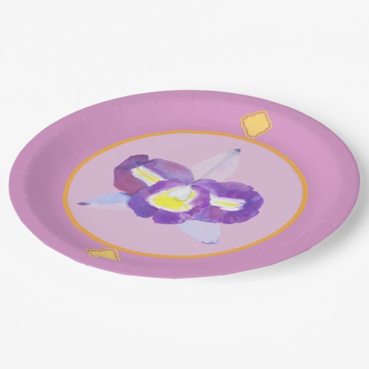 Teller für lila und gelbe Orchideen (Schrägansicht)