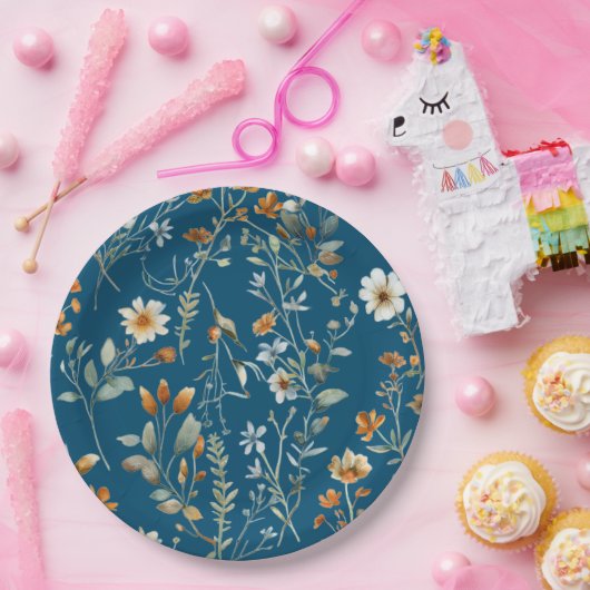 Teller für Papier mit blauer Blume (Party)