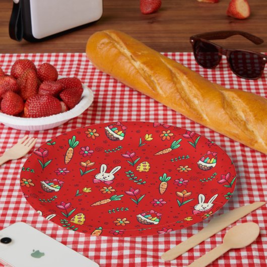 Teller für rote Ostermuster (Picknick)