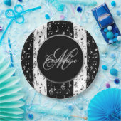 Teller für Schwarz-Weiß-Streifen in Monogramm (Party)