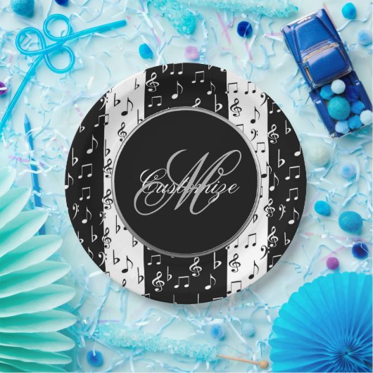 Teller für Schwarz-Weiß-Streifen in Monogramm (Party)