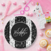 Teller für Schwarz-Weiß-Streifen in Monogramm (Party)