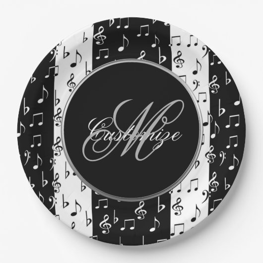 Teller für Schwarz-Weiß-Streifen in Monogramm (Vorderseite)