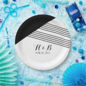 Teller für Schwarz-weiße geometrische Streifen (Party)