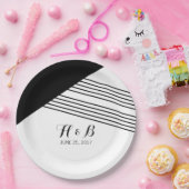 Teller für Schwarz-weiße geometrische Streifen (Party)