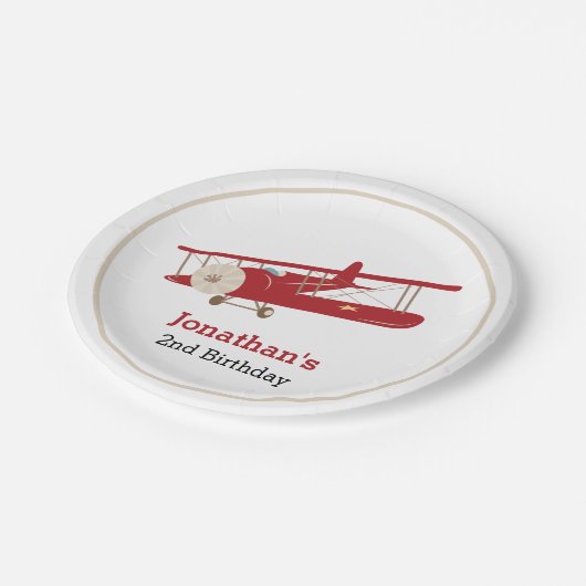 Teller für Vintage rote Flugzeugpapiere (Schrägansicht)