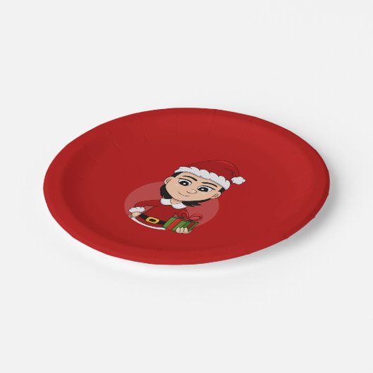 Teller für Weihnachtsmädchen-Cartoon (Schrägansicht)