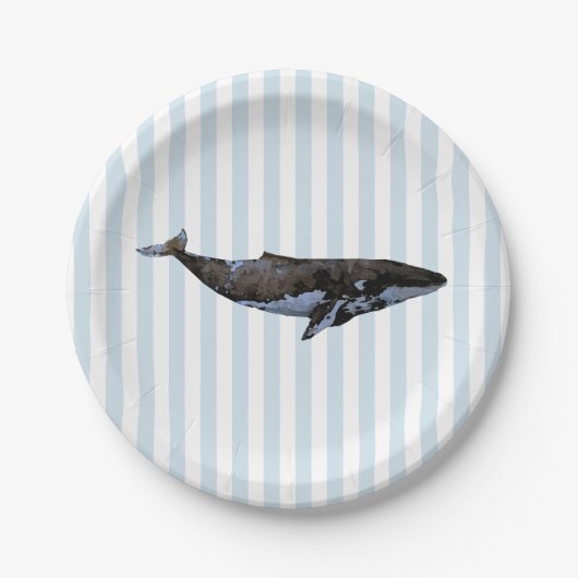 Teller für Whale-Nautical-Stripe-Papiere (Vorderseite)