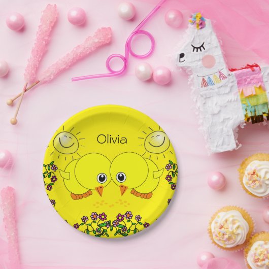 Teller, gelbe Chicks, Sonnenblumen Pappteller (Party)