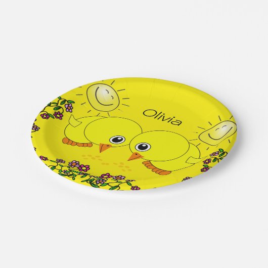 Teller, gelbe Chicks, Sonnenblumen Pappteller (Schrägansicht)