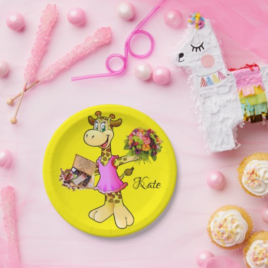 Teller, Giraffe, gelbe Schokolade Pappteller (Party)