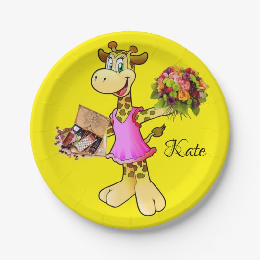 Teller, Giraffe, gelbe Schokolade Pappteller (Vorderseite)