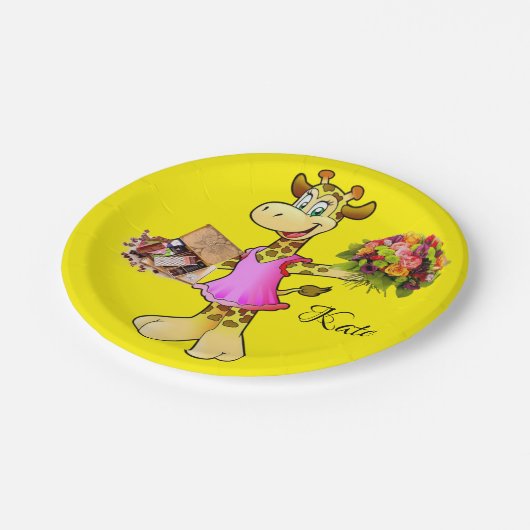 Teller, Giraffe, gelbe Schokolade Pappteller (Schrägansicht)