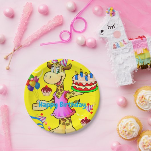 Teller, Giraffe Happy Birthday Cake Gelb Pappteller (Party)
