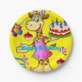 Teller, Giraffe Happy Birthday Cake Gelb Pappteller (Vorderseite)