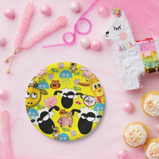 Teller, Giraffe Schweine Elephant Kitten Cat Pappteller (Party)