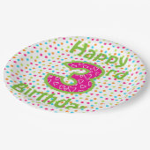 Teller/Glücklich 3. Geburtstag mit Polka Dots Pappteller (Schrägansicht)