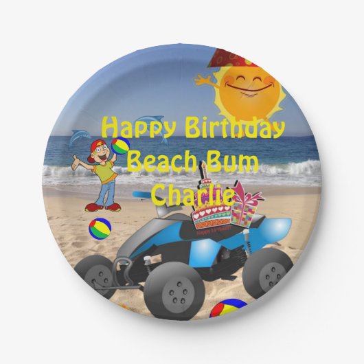Teller, glücklich zum Geburtstag Beach Bum Boy Pappteller (Vorderseite)