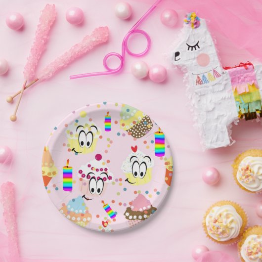 Teller, glücklich zum Geburtstag, Cupcake Pappteller (Party)