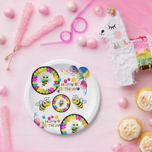 Teller, glücklich zum Geburtstag, Hummeln Pappteller (Party)