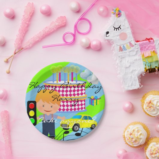 Teller, glücklich zum Geburtstag, Kinderwagen Pappteller (Party)