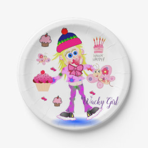 Teller, glücklich zum Geburtstag, Wacky Girl Pink Pappteller
