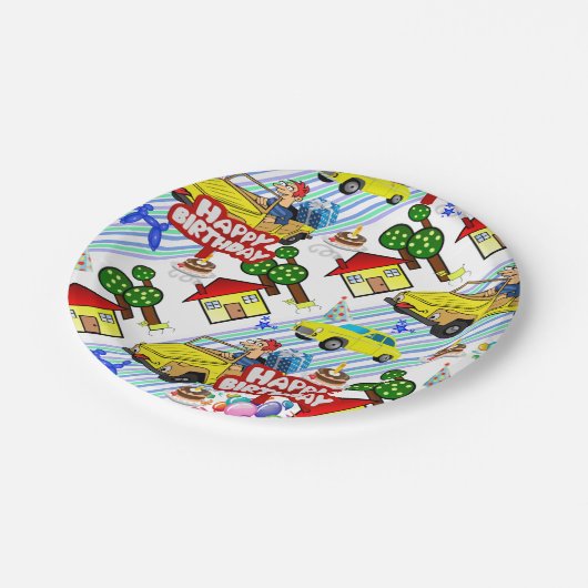 Teller, glückliche Geburtstagskinder Pappteller (Schrägansicht)