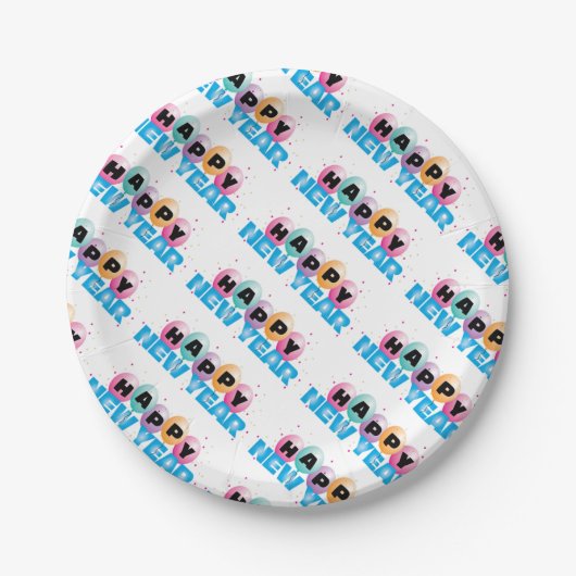 Teller/Glückliche Neujahrsballons Pappteller (Vorderseite)
