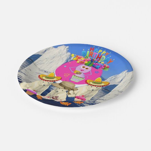 Teller, glücklicher Geburtstagskarinebär Pappteller (Schrägansicht)