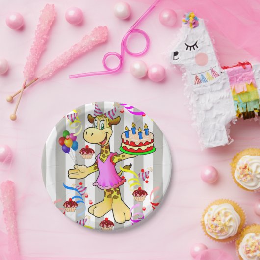 Teller, Graue und weiße Streifen Giraffe Geburtsta Pappteller (Party)