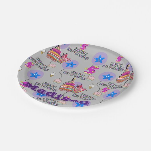 Teller, Happy 5th Birthday #5 Balloons Grau Pappteller (Schrägansicht)