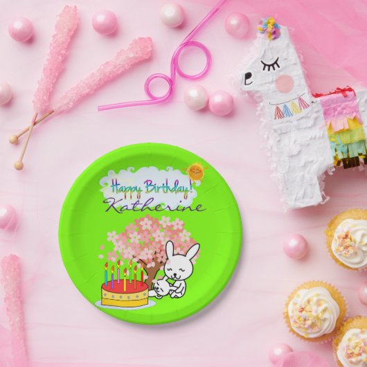 Teller, Happy Birthday Kaninchen Cake Pappteller (Party)