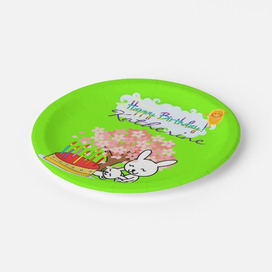 Teller, Happy Birthday Kaninchen Cake Pappteller (Schrägansicht)