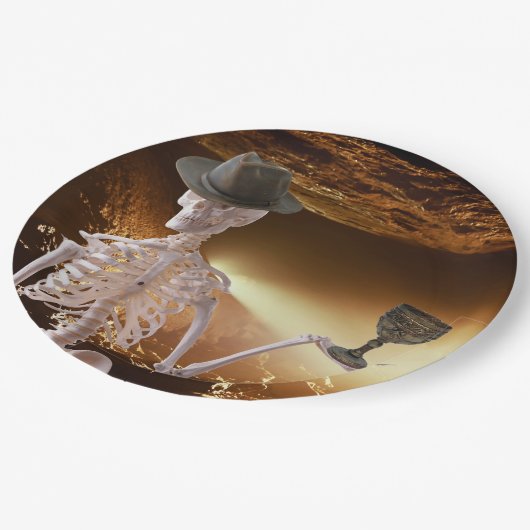 Teller, "Indy Bones Halloween Skelett" Pappteller (Schrägansicht)