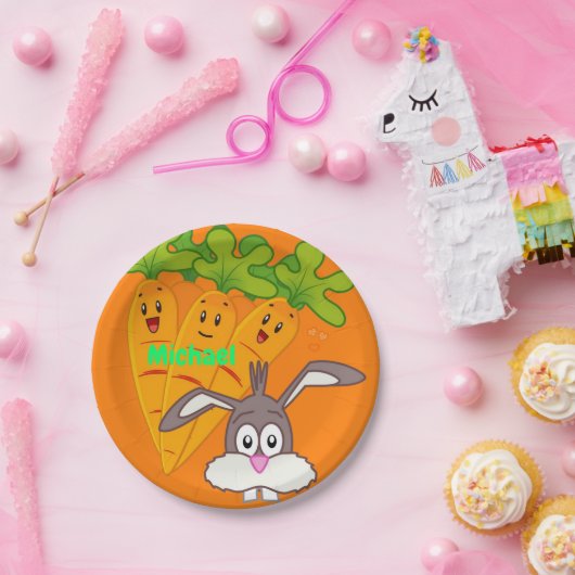Teller, Karotten, Kaninchen Pappteller (Party)
