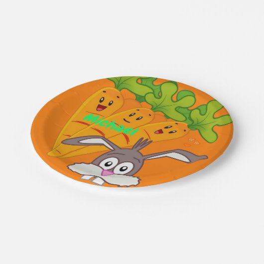 Teller, Karotten, Kaninchen Pappteller (Schrägansicht)