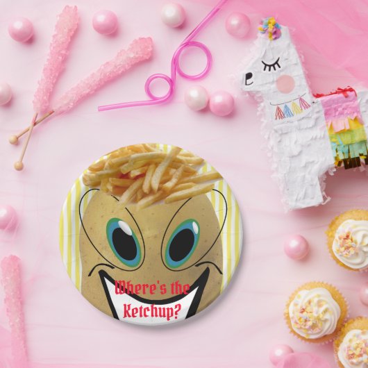 Teller, Kartoffeln, Pommes frites, gelber Streifen Pappteller (Party)