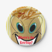 Teller, Kartoffeln, Pommes frites, gelber Streifen Pappteller (Vorderseite)