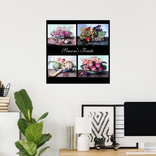 Teller/Kirschen, Pfirsiche, Trauben, Artischocken Poster (Heimbüro)