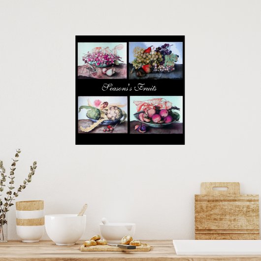 Teller/Kirschen, Pfirsiche, Trauben, Artischocken Poster (Küche)