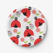 Teller, Ladybug Cupcake Floral Blume Pappteller (Vorderseite)