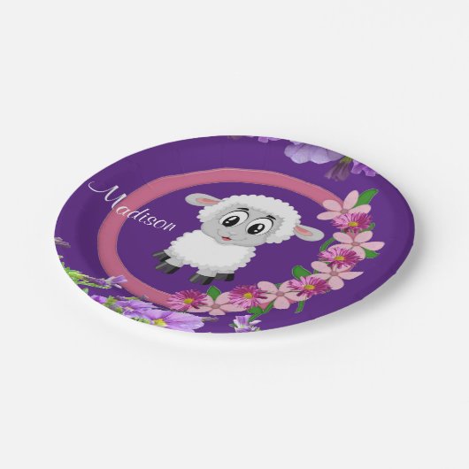 Teller, Lila Schafspilze Pappteller (Schrägansicht)