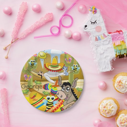 Teller, mexikanischer Mann Donkey Sun Bee Turtle Pappteller (Party)