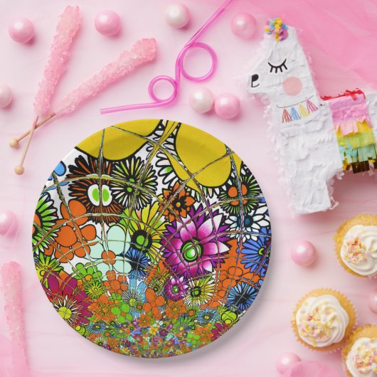 Teller mit farbenfrohen Blumenmuster (Party)