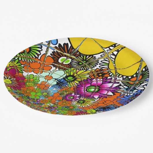 Teller mit farbenfrohen Blumenmuster (Schrägansicht)