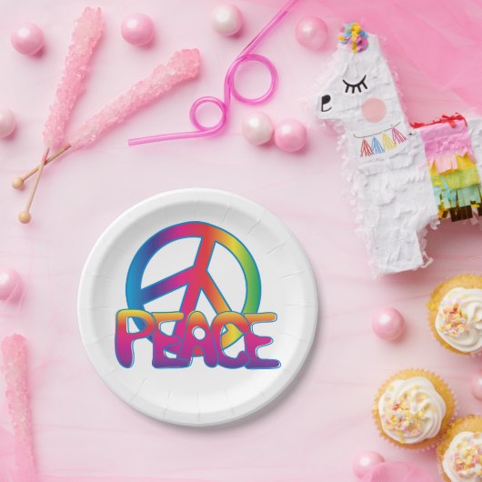Teller mit farbigen Friedenssymbol (Party)
