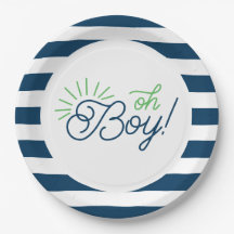 Teller mit Navy- und White Stripe-Baby-Dusche